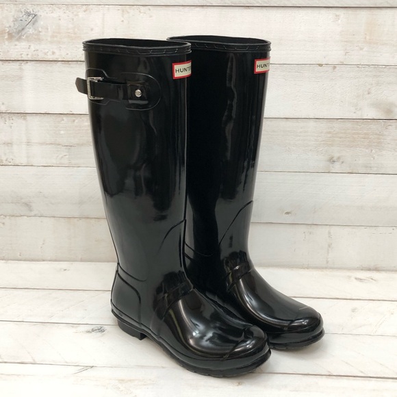 Hunter Shoes - Hunter Original Tall Gloss Rain Boots • Women's Sz 9 • Black Gloss • NIB